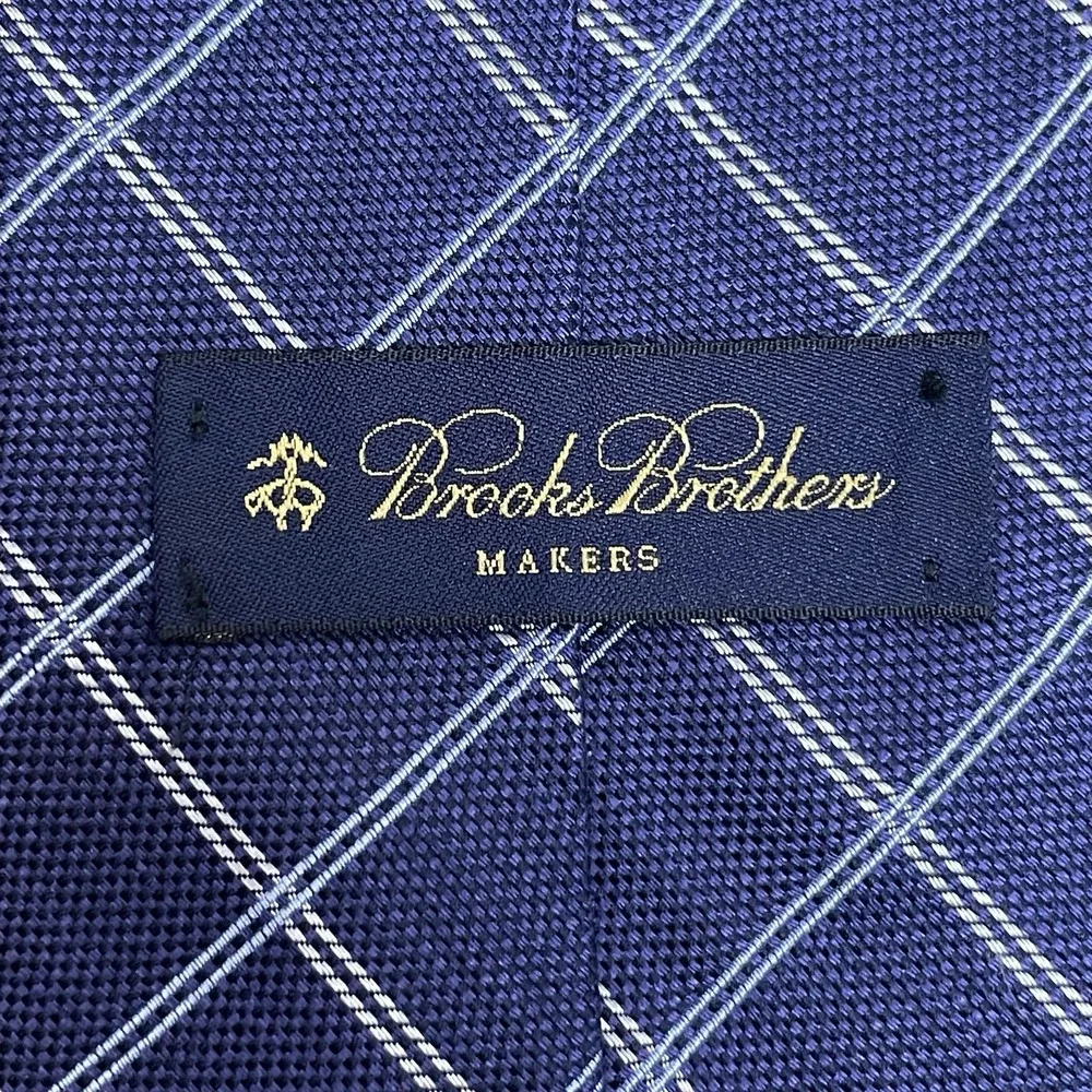 Brooks Brothers Makers Blue White‎ Windowpane Silk Tie Preppy Old Money